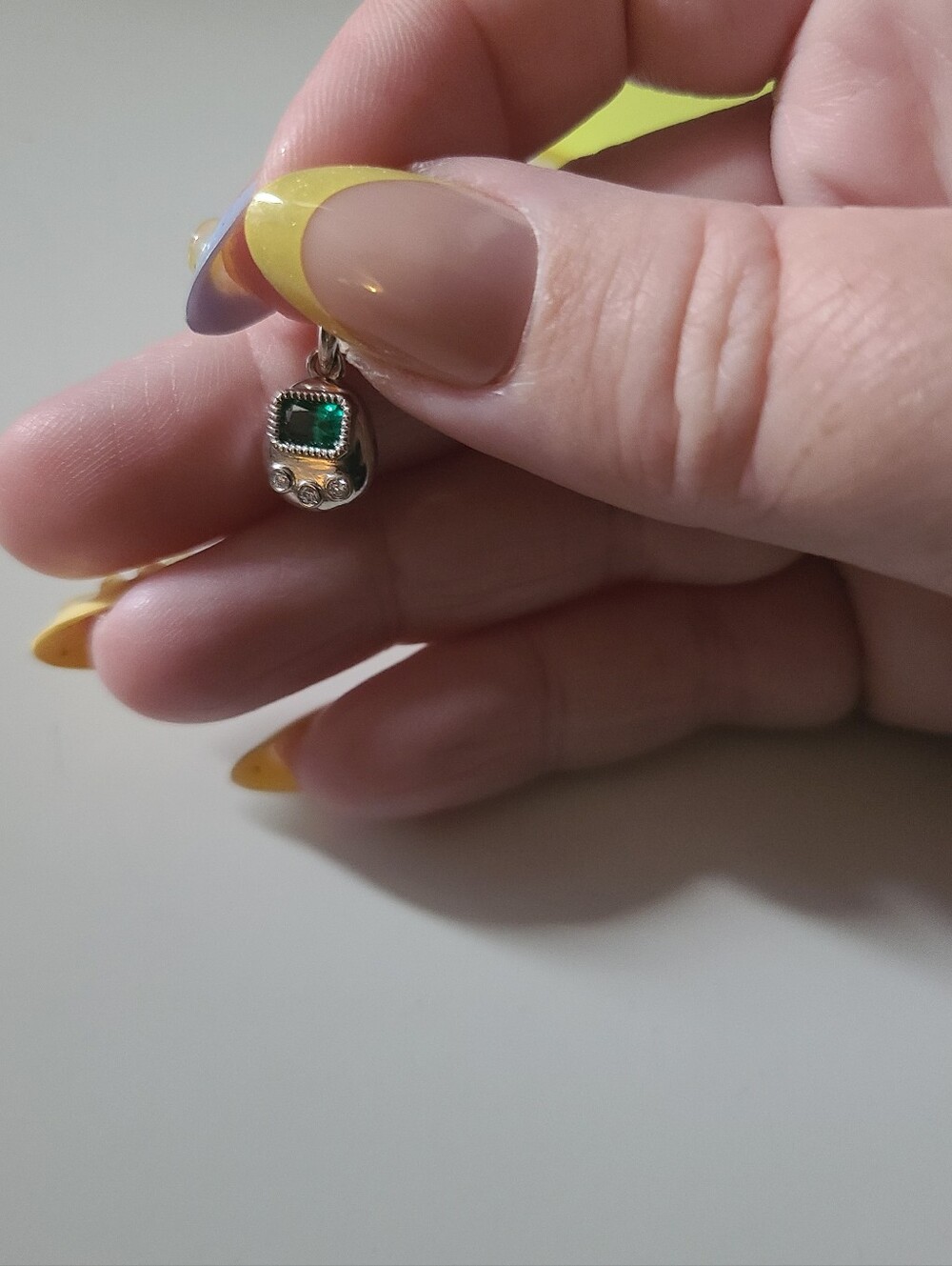 Sterling Silver Lab Emerald Gemstone Tamagotchi Charm - Picture 4 of 7
